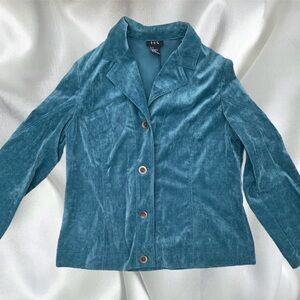 Y2k teal blue corduroy button up collared coat